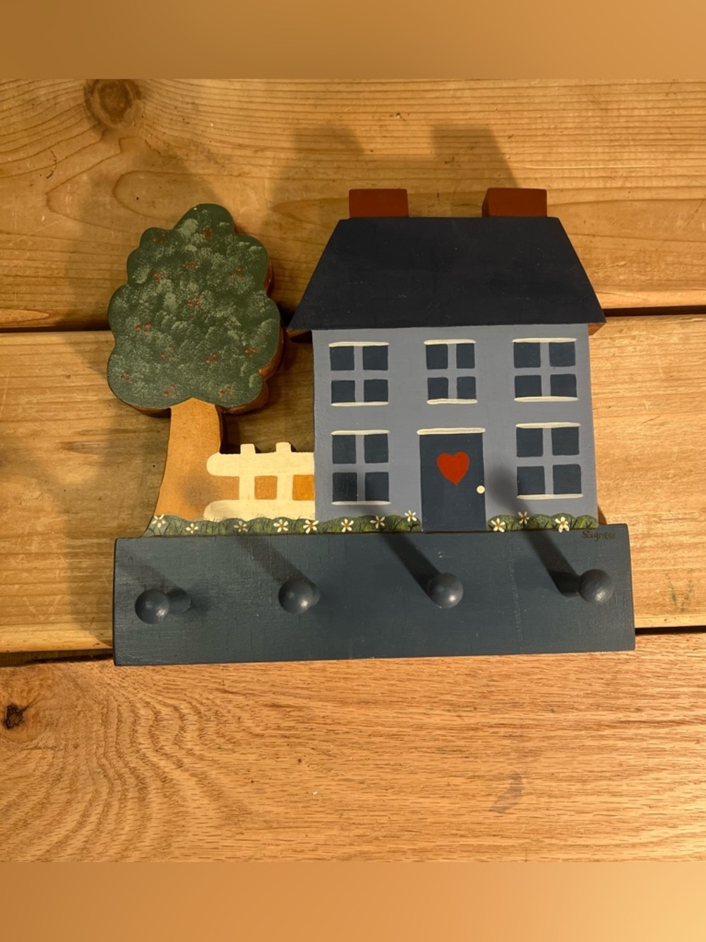 Cottage House Wall Key Holder 4 Hooks Farmhouse Country Cottage Decor Farmhouse